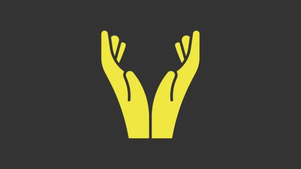 グレーの背景に隔離された位置のアイコンを祈るには黄色の手。信仰と希望をもって神に祈りなさい。4Kビデオモーショングラフィックアニメーション — ストック動画