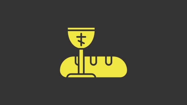 Žluté První symboly přijímání pro pěkné pozvání ikony izolované na šedém pozadí. Grafická animace pohybu videa 4K — Stock video
