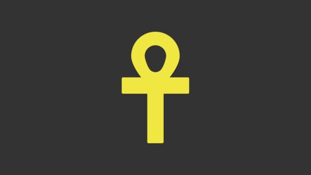 Sárga kereszt ankh ikon elszigetelt szürke háttér. 4K Videó mozgás grafikus animáció — Stock videók
