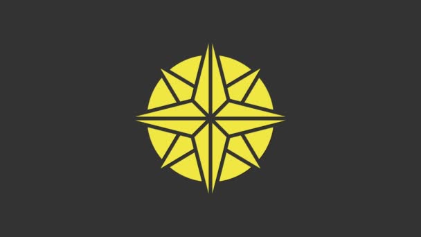 Yellow Wind rose icon isolated on grey background. Compass icon for travel. Navigation design. 4K Video motion graphic animation — Stock Video