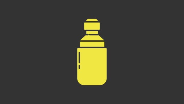 Žlutá Lékařská marihuana nebo listí konopí olivový olej kapka ikona izolované na šedém pozadí. Konopný extrakt. Symbol konopí. Grafická animace pohybu videa 4K — Stock video