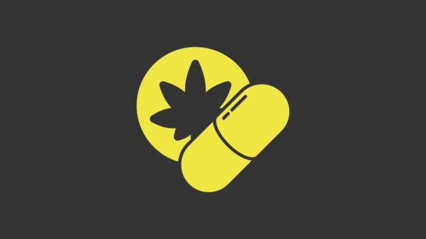 Icône jaune des comprimés d'ecstasy à base de plantes isolée sur fond gris. Animation graphique de mouvement vidéo 4K — Video