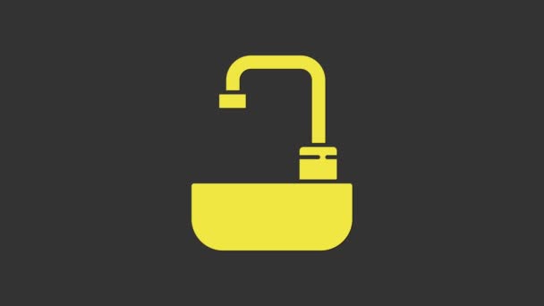 Lavabo amarillo con icono de grifo aislado sobre fondo gris. Animación gráfica de vídeo 4K — Vídeo de stock