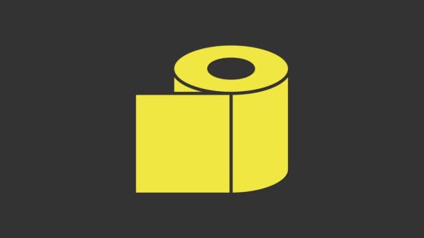 Icono de rollo de papel higiénico amarillo aislado sobre fondo gris. Animación gráfica de vídeo 4K — Vídeo de stock