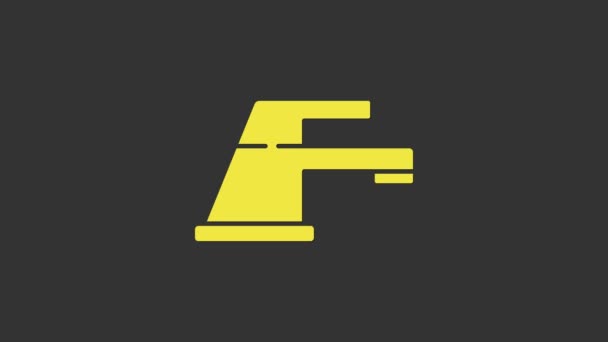 Ikona žlutého vodovodního kohoutku izolovaná na šedém pozadí. Grafická animace pohybu videa 4K — Stock video