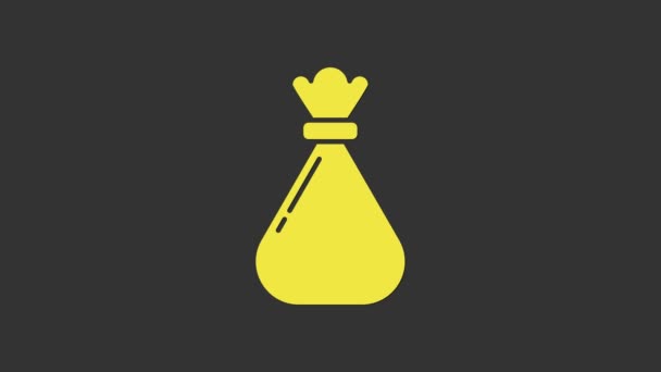 Gelbes Müllsack-Symbol isoliert auf grauem Hintergrund. 4K Video Motion Grafik Animation — Stockvideo