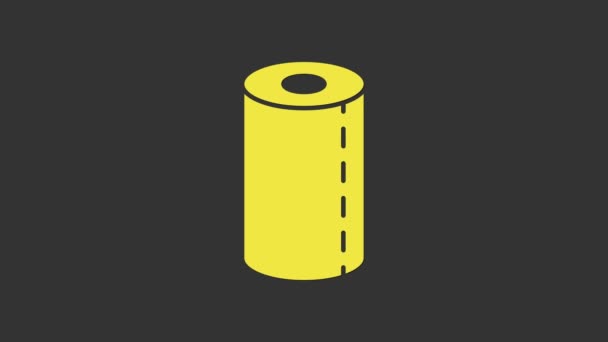 Žlutý papírový ručník role ikona izolované na šedém pozadí. Grafická animace pohybu videa 4K — Stock video