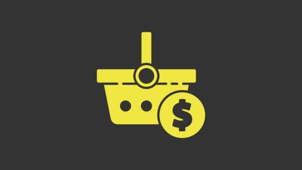 Yellow Shopping basket and dollar symbol icon isolated on grey background. Online buying concept. Delivery service. Shopping cart. 4K Video motion graphic animation — Stock Video