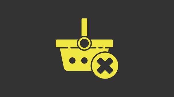 Yellow Remove shopping basket icon isolated on grey background. Online buying concept. Delivery service. Supermarket basket and X mark. 4K Video motion graphic animation — Stock Video