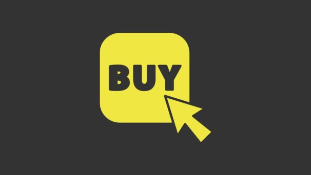 Yellow Buy gomb ikon elszigetelt szürke háttér. 4K Videó mozgás grafikus animáció — Stock videók