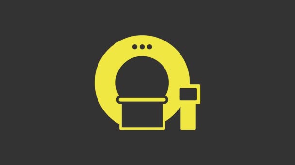 Желтая иконка Томографии выделена на сером фоне. Медицинский сканер, радиация. Диагностика, радиология, магнитно-резонансная терапия. Видеографическая анимация 4K — стоковое видео