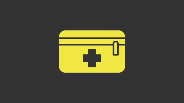 Yellow First aid kit icon isolated on grey background. Medical box with cross. Medical equipment for emergency. Healthcare concept. 4K Video motion graphic animation — Stock Video