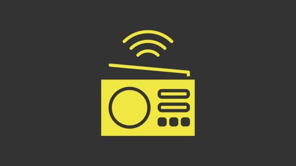 Yellow Smart radio system icon isolated on grey background. Internet of things concept with wireless connection. 4K Video motion graphic animation — Stock Video