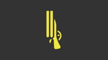 Sarı Shotgun simgesi gri arkaplanda izole edildi. Avcı silahı. 4K Video hareketli grafik canlandırması