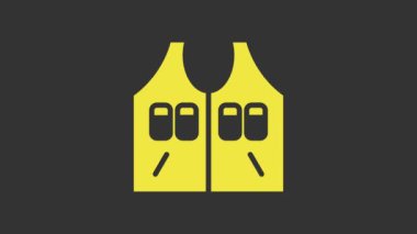 Sarı Avcı Ceketi simgesi gri arkaplanda izole edilmiş. Av yeleği. 4K Video hareketli grafik canlandırması