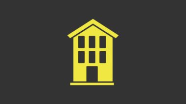 Sarı Ev simgesi gri arkaplanda izole edildi. Ev sembolü. 4K Video hareketli grafik canlandırması