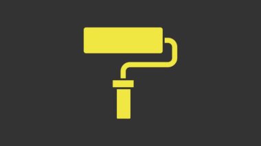 Sarı boya fırça ikonu gri arkaplanda izole edildi. 4K Video hareketli grafik canlandırması