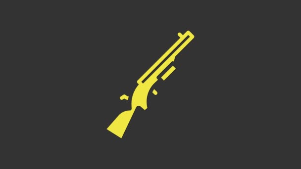 黄色霰弹枪图标孤立在灰色背景。猎枪。4K视频运动图形动画 — 图库视频影像