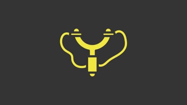 Ікона Yellow Slingshot ізольована на сірому фоні. 4K Відеографічна анімація — стокове відео