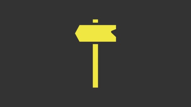 黄色の道路交通標識。グレーの背景にアイコンが隔離されています。ポインタ記号。孤立した道路情報標識。方向標識。4Kビデオモーショングラフィックアニメーション — ストック動画
