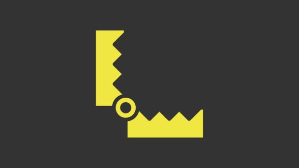 Žlutá ikona lovu pastí izolovaná na šedém pozadí. Grafická animace pohybu videa 4K — Stock video