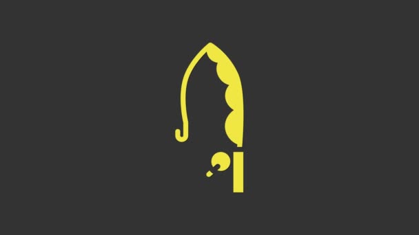 Żółta ikona wędki izolowana na szarym tle. Złap grubą rybę. Sprzęt wędkarski i zagadnienia hodowli ryb. 4K Animacja graficzna ruchu wideo — Wideo stockowe
