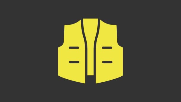 노란 낚시 자켓 아이콘은 회색 배경에 분리되어 있습니다. 낚시 조끼. 4K 비디오 모션 그래픽 애니메이션 — 비디오