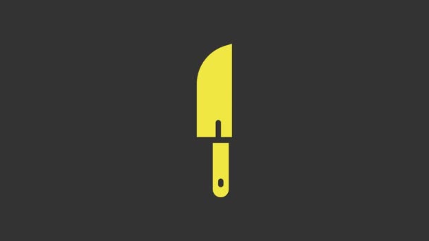 Icono del cuchillo amarillo aislado sobre fondo gris. Símbolo de cubertería. Animación gráfica de vídeo 4K — Vídeo de stock