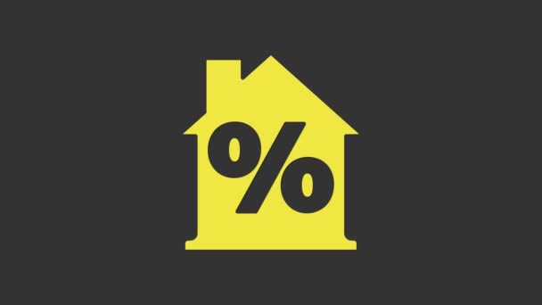 Yellow House με percant discount tag εικονίδιο απομονώνονται σε γκρι φόντο. Κτηματομεσιτικό. Σύμβολο ποσοστού πίστωσης. 4K Γραφική κίνηση κίνησης βίντεο — Αρχείο Βίντεο