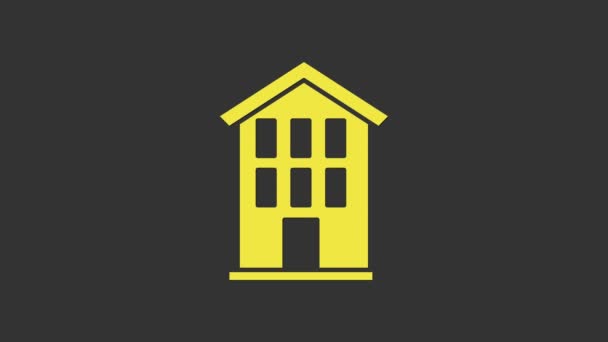 Yellow House icon isolated on grey background. Home symbol. 4K Video motion graphic animation — Stock Video