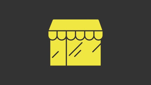 Gul Shopping byggnad eller marknadsbutik ikon isolerad på grå bakgrund. Butikskonstruktion. 4K Video motion grafisk animation — Stockvideo