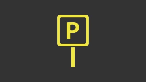 Icono de estacionamiento amarillo aislado sobre fondo gris. Señal de calle. Animación gráfica de vídeo 4K — Vídeo de stock