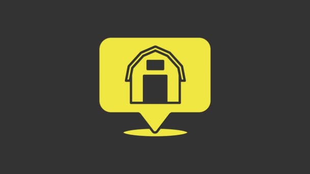 Ícone amarelo da casa da fazenda da localização isolado no fundo cinza. Animação gráfica em movimento de vídeo 4K — Vídeo de Stock
