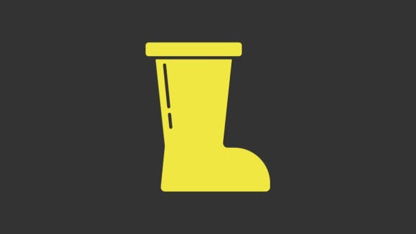 Icône de botte en caoutchouc imperméable jaune isolé sur fond gris. Bottes en gomme pour temps pluvieux, pêche, jardinage. Animation graphique de mouvement vidéo 4K — Video