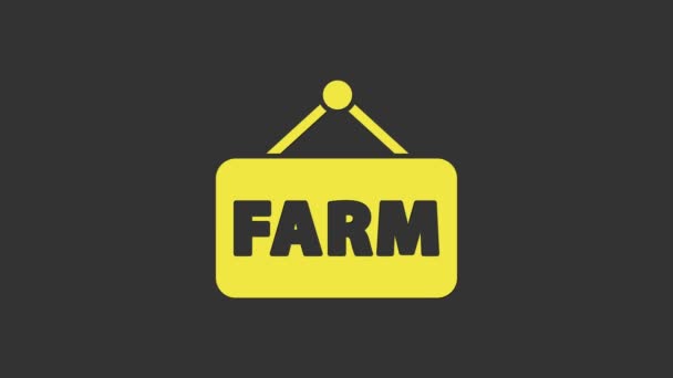 Placa de sinalização amarela com texto Ícone Farm isolado em fundo cinza. Animação gráfica em movimento de vídeo 4K — Vídeo de Stock