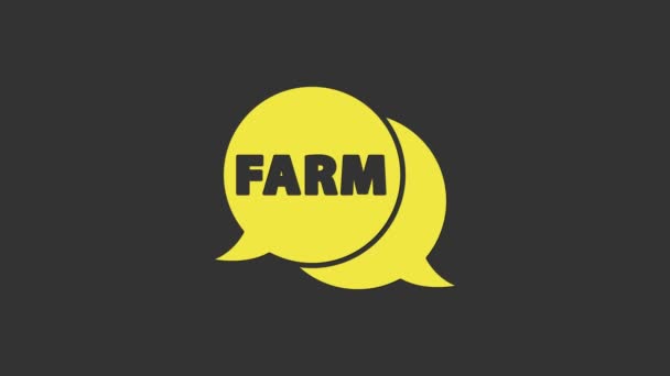 黄色的语音泡沫,文字农场图标孤立在灰色背景.4K视频运动图形动画 — 图库视频影像