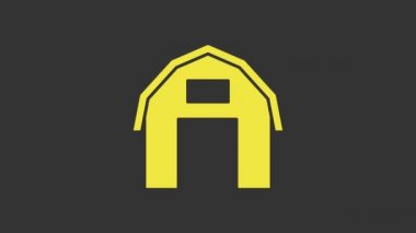 Sarı Çiftlik Evi simgesi gri arka planda izole edilmiş. 4K Video hareketli grafik canlandırması