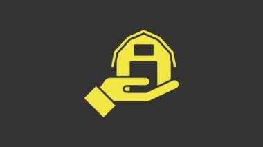 Sarı Çiftlik Evi 'nin el resmi gri arka planda izole edilmiş. 4K Video hareketli grafik canlandırması