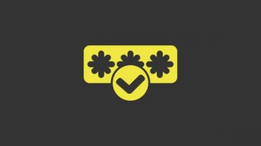 Sarı Parola koruması ve gri arka planda izole edilmiş güvenlik erişim simgesi. Güvenlik, güvenlik, koruma, gizlilik kavramı. 4K Video hareketli grafik canlandırması