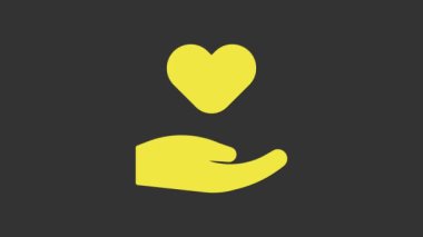 Sarı Kalp 'in el simgesi gri arkaplanda izole edildi. El çabukluğu aşk sembolü. Sevgililer Günü sembolü. 4K Video hareketli grafik canlandırması