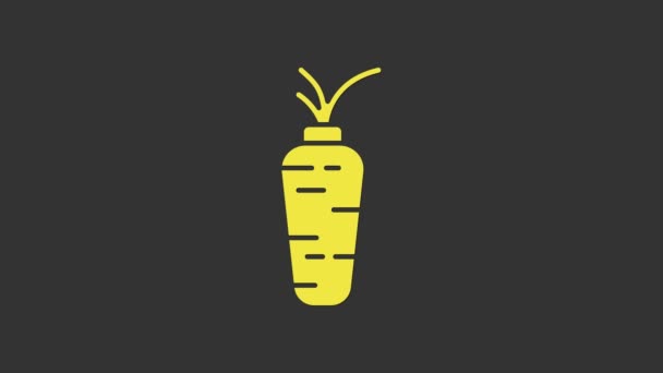 Icona della carota gialla isolata su sfondo grigio. Animazione grafica 4K Video motion — Video Stock