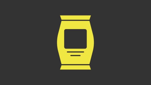 Icona sacchetto fertilizzante giallo isolato su sfondo grigio. Animazione grafica 4K Video motion — Video Stock
