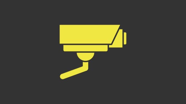 Geel beveiligingscamera pictogram geïsoleerd op grijze achtergrond. 4K Video motion grafische animatie — Stockvideo
