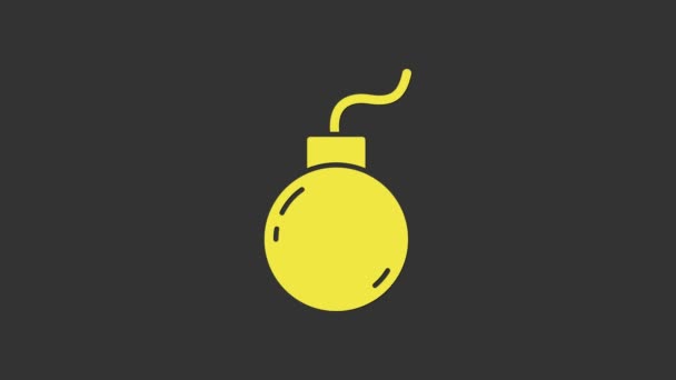 Žlutá bomba připravena explodovat ikonu izolovanou na šedém pozadí. Grafická animace pohybu videa 4K — Stock video