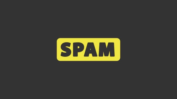 Ícone de spam amarelo isolado no fundo cinza. Animação gráfica em movimento de vídeo 4K — Vídeo de Stock