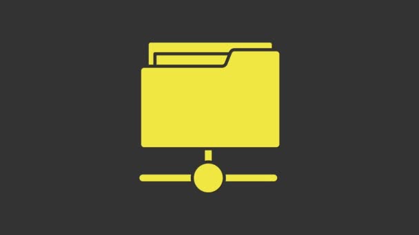 Yellow FTP folder icon isolated on grey background. Software update, transfer protocol, router, teamwork tool management, copy process, info. 4K Video motion graphic animation — Stock Video