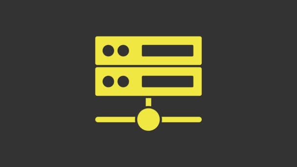Иконка желтого цвета, данные, веб-хостинг на сером фоне. Видеографическая анимация 4K — стоковое видео