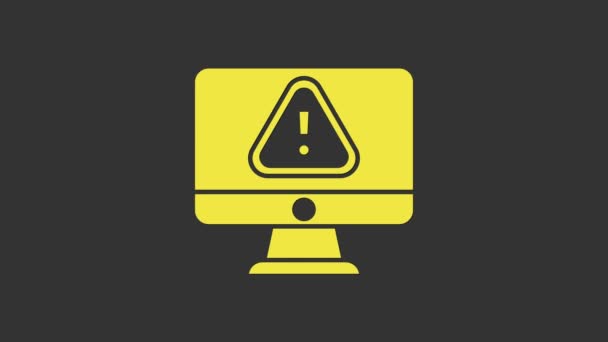 Monitor Komputer Kuning dengan ikon tanda seru terisolasi pada latar belakang abu-abu. Peringatkan pesan notifikasi smartphone. Animasi grafis gerak Video 4K — Stok Video