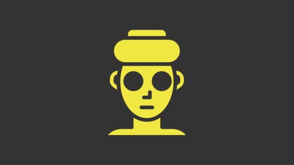 Żółta ikona maski kosmetycznej na szarym tle. Kosmetologia, medycyna i opieka zdrowotna. 4K Animacja graficzna ruchu wideo — Wideo stockowe