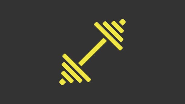 Κίτρινη εικόνα Dumbbell απομονωμένη σε γκρι φόντο. Μυϊκή ανύψωση εικονίδιο, γυμναστήριο, γυμναστήριο, αθλητικό εξοπλισμό, άσκηση bumbbell. 4K Γραφική κίνηση κίνησης βίντεο — Αρχείο Βίντεο